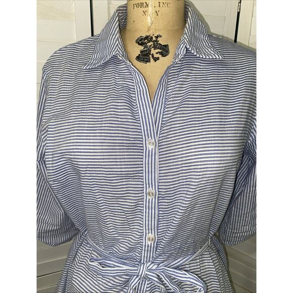 Per Seption Concept Women’s Large Striped Cotton Dress Asymmetrical Hem Roll Tab - Picture 6 of 11